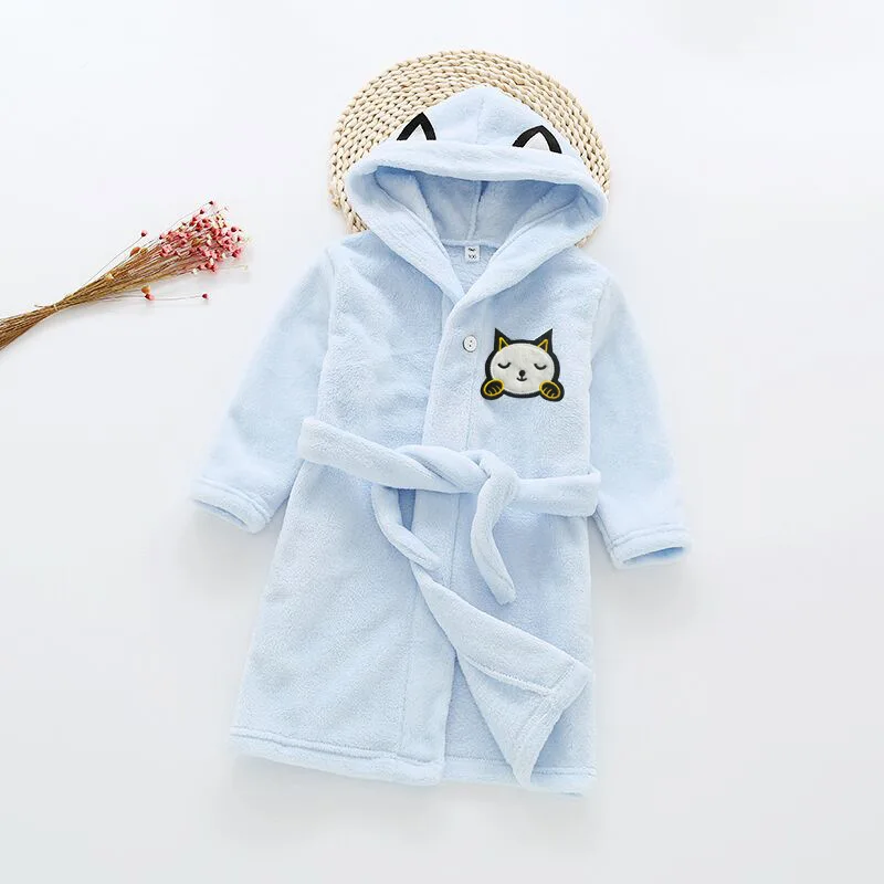 Новая стильная детская ночная рубашка фланелевый детский la casa ju pao Одноцветный цветной халат с маленькой головой кота для мальчиков и