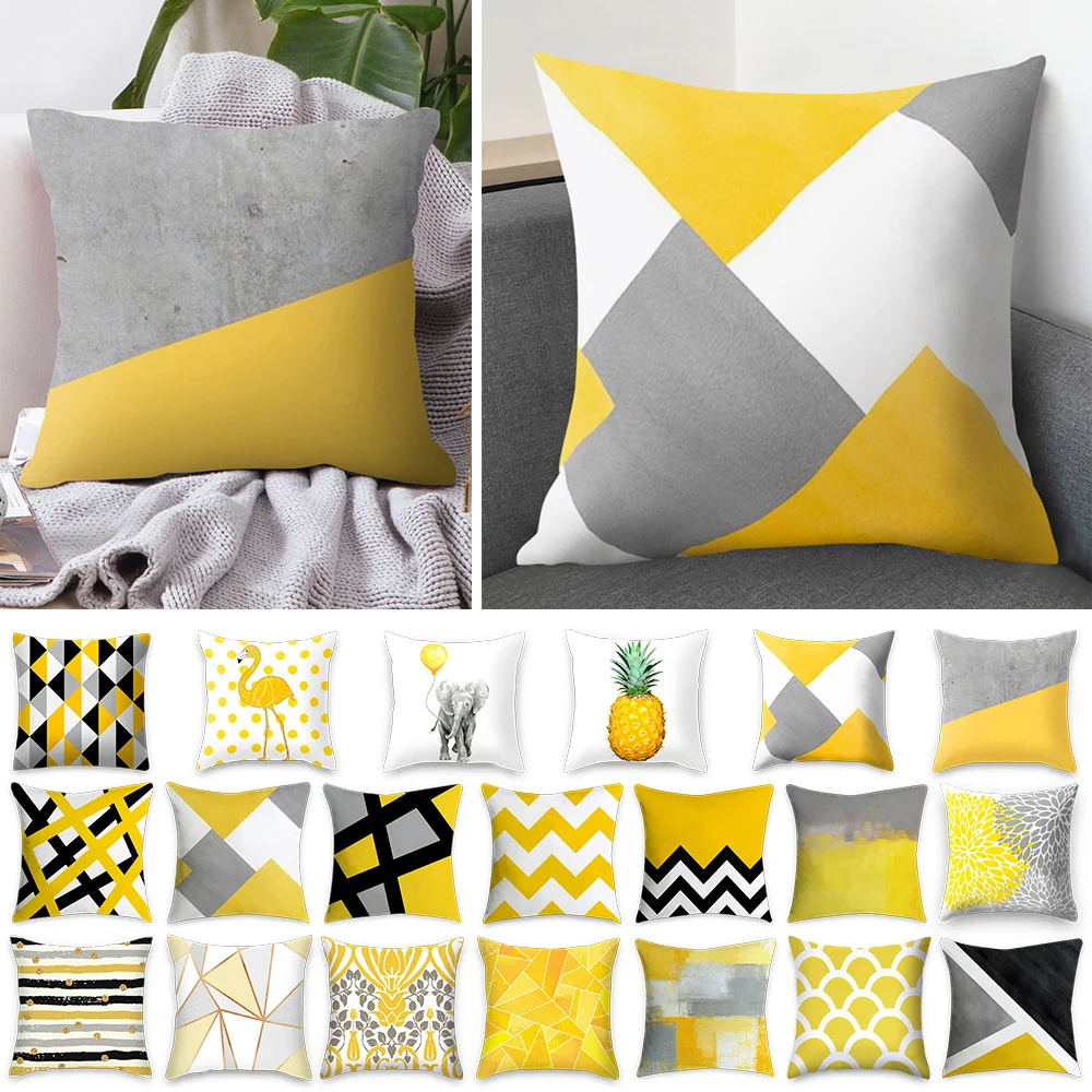 

Yellow Polyester Pillowcase Geometric Throw Pillow Case for Home Chair Sofa DecorationHome Decor 18x18 Inch