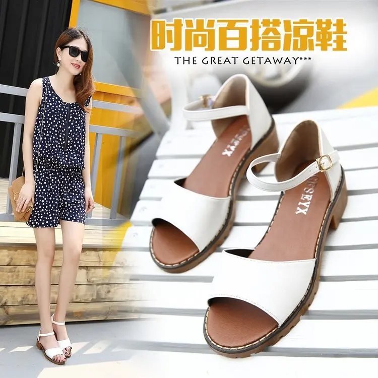 

2018 New Style Chunky-Heel Straight-line Buckle Sandals Women's Summer Day Versatile Sandals Low Heel Comfortable Dull Polish Fa