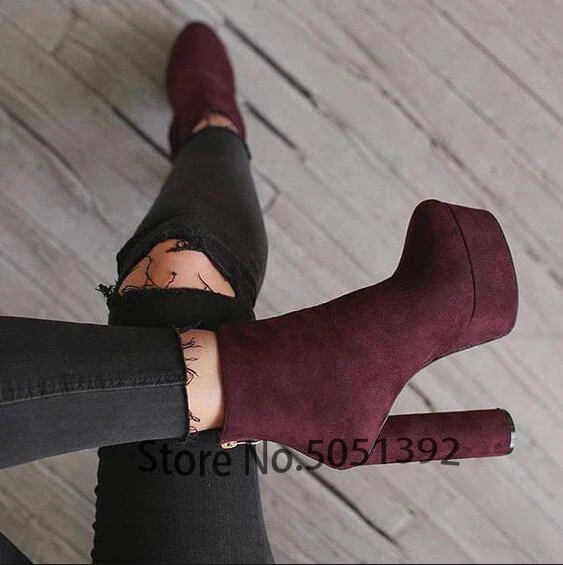 Block Heel Ankle Boots Round Toe Platform Woman Warm Solid High Heel Short Boots Zip Up Chunky Heel Fall Winter Boots