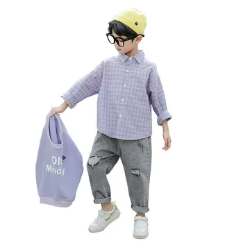 

Boy's suit autumn children 2020 autumn boy vest long sleeve shirt jeans three-piece suit