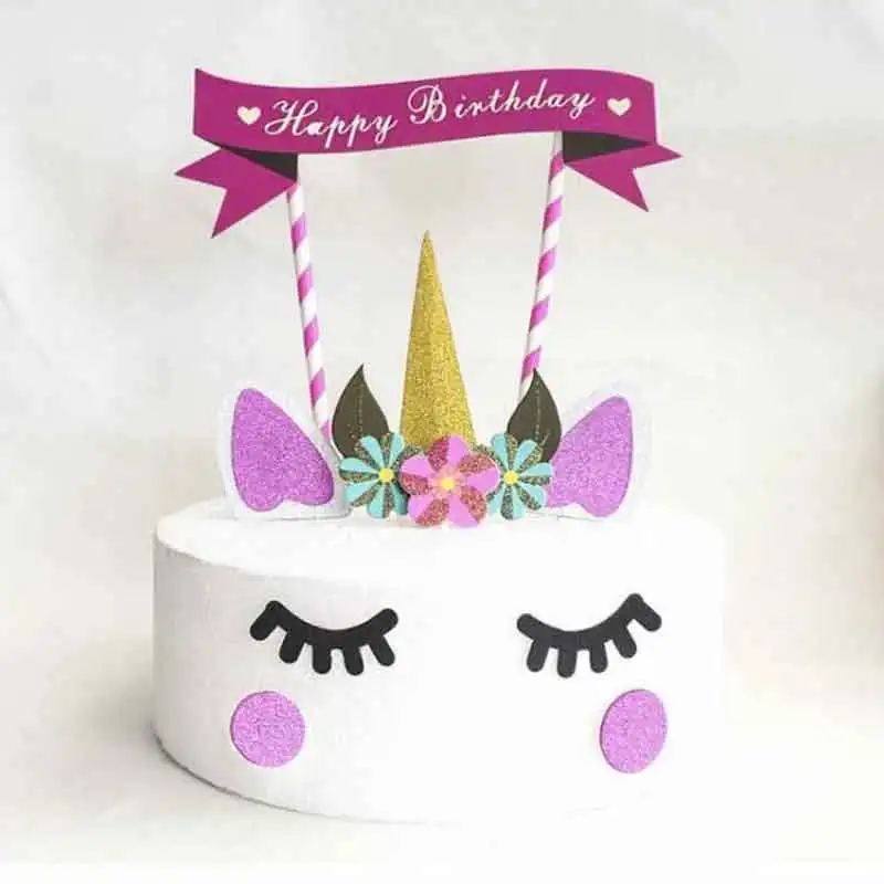 

1set Handmade Unicorn Party Cake Topper Wedding Cupcake Decoration Happy Birthday Party Supplies Babyshower Children Party Decor