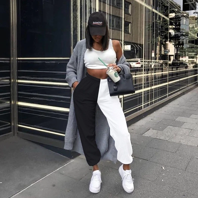 Black High Waist Jogger Pants Women Sweat Pants Winter Color Block Pants Women Korean Sweatpants Streetwear Pants Capris Aliexpress