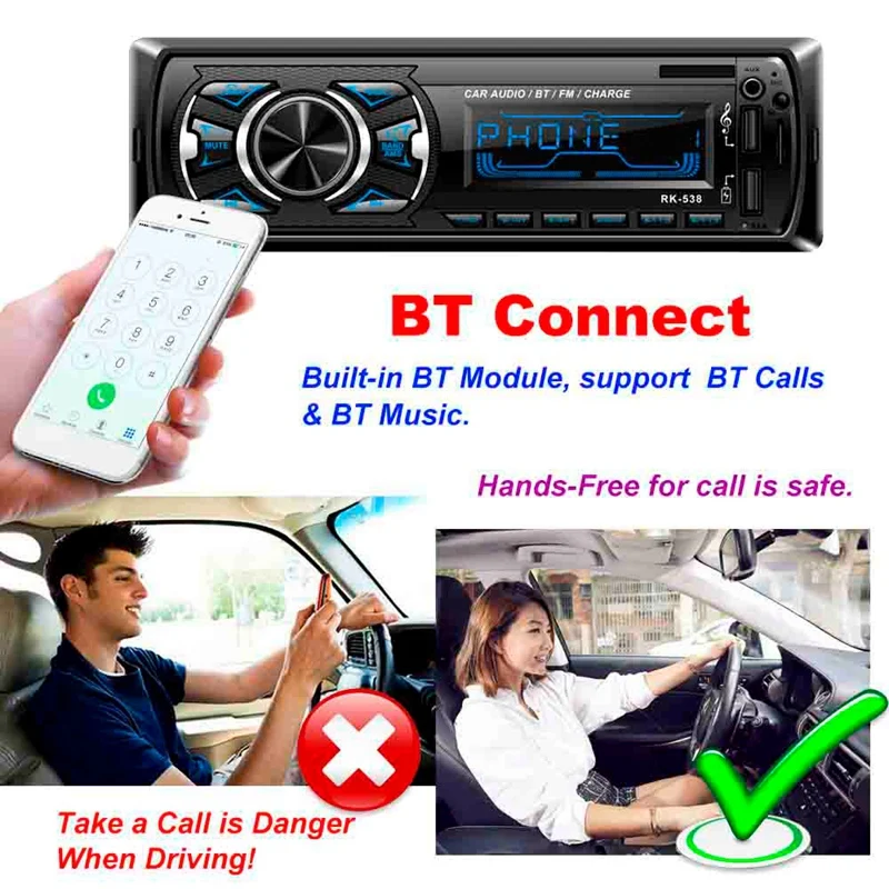 1Din автомобильный Fm радио Mp3 игрок WMA Bluetooth с разъемом подачи внешнего сигнала Aux плеер