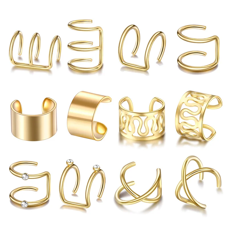 Ear Clip Earrings Clip Earrings Ear Clip Ear Accessories Ear Cuff Gold Color Leaves Non-Piercing Ear Clips Fake Cartilage Earring Jewelry For Women Men gifts