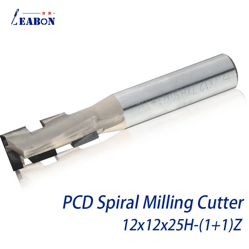 12*12*25H-1+1T PCD CNC Router Bit Two Flutes Spiral Woodworking Milling Cutter for MDF Plywood Particle Board Wood Carving