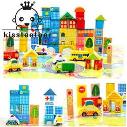 Kisstether – blocs de construction en bois, circulation urbaine, jouets pour enfants 