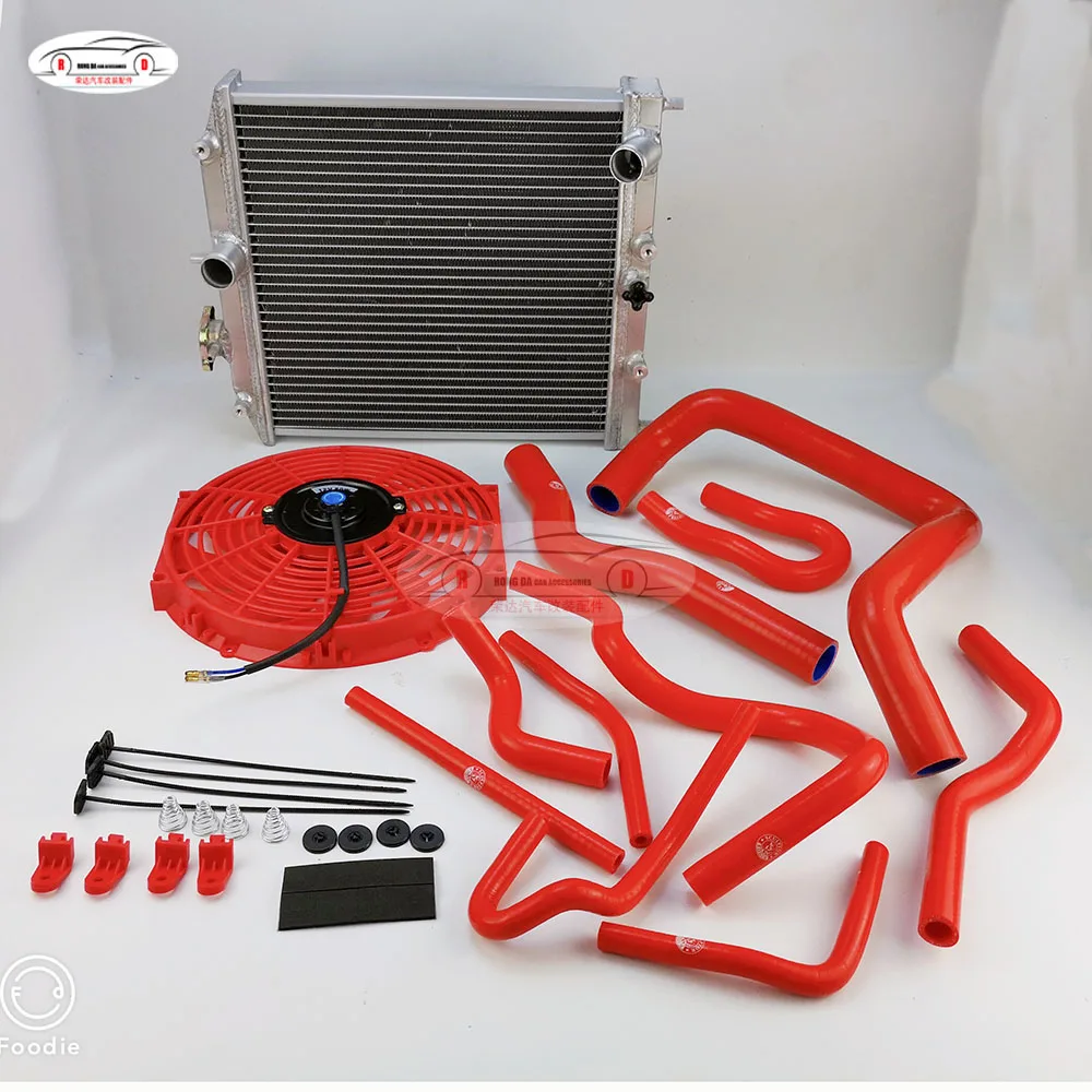 

2 ROW 28/32MM IN/OUT PIPE Aluminum Radiator 92-00 FOR Honda FOR Civic EK EG D15 D16 B16 B18 Radiator+Fan+Silicone Radiator Hose