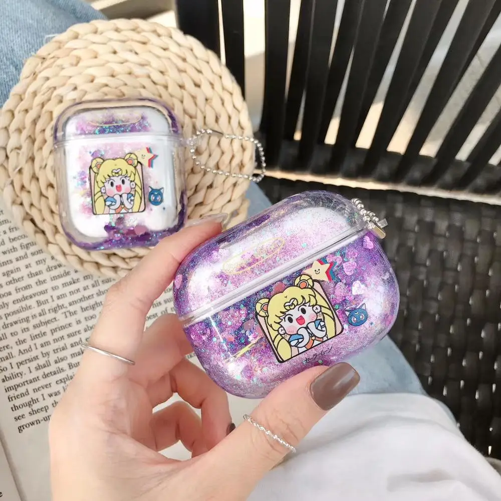 Милый мультяшный чехол для девочек Сейлор Мун с жидким песком AirPods pro Bluetooth