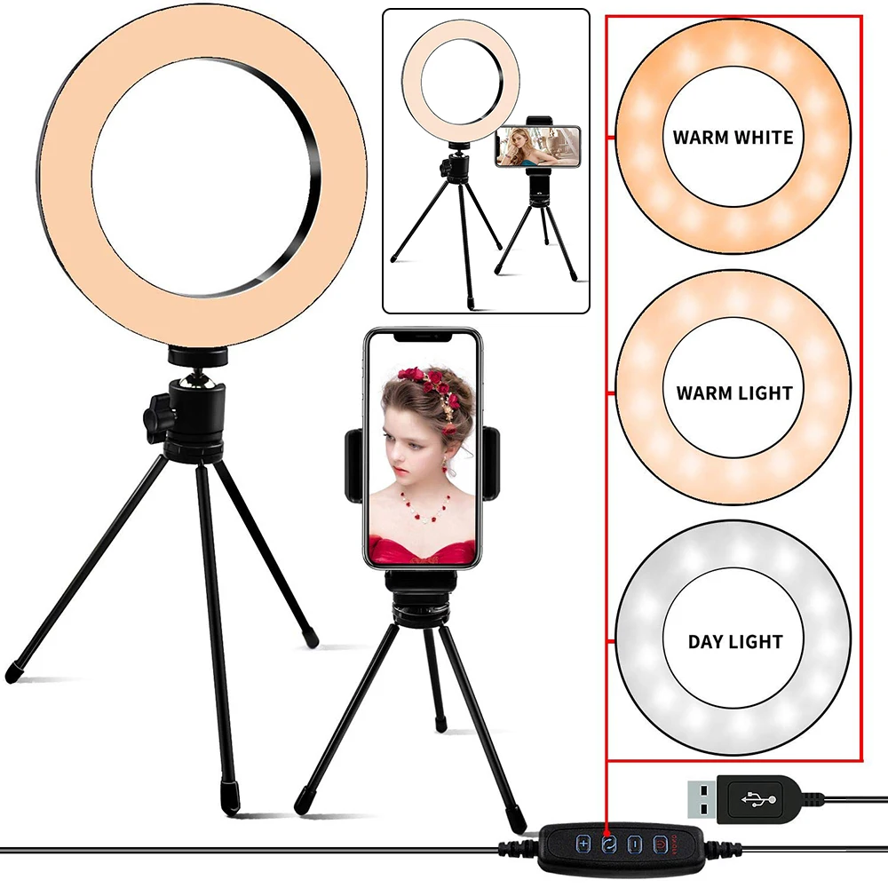 21 см/6," Настольный Selfie Light кольцо с двойными штативами подставки для камеры огни для видео макияж YouTube Live Streaming D25