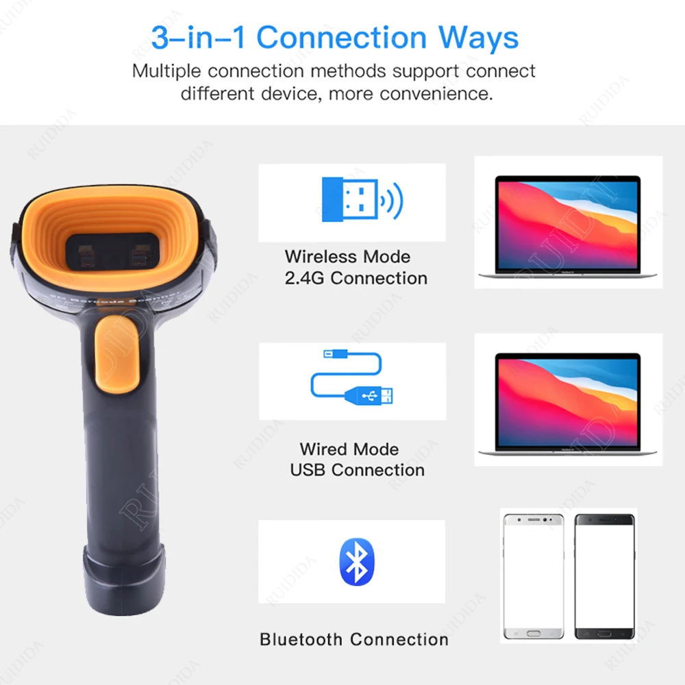 Barcode Scanner 2D Wired Bluetooth Handheld QR Code Reader Wireless for Supermarket Store