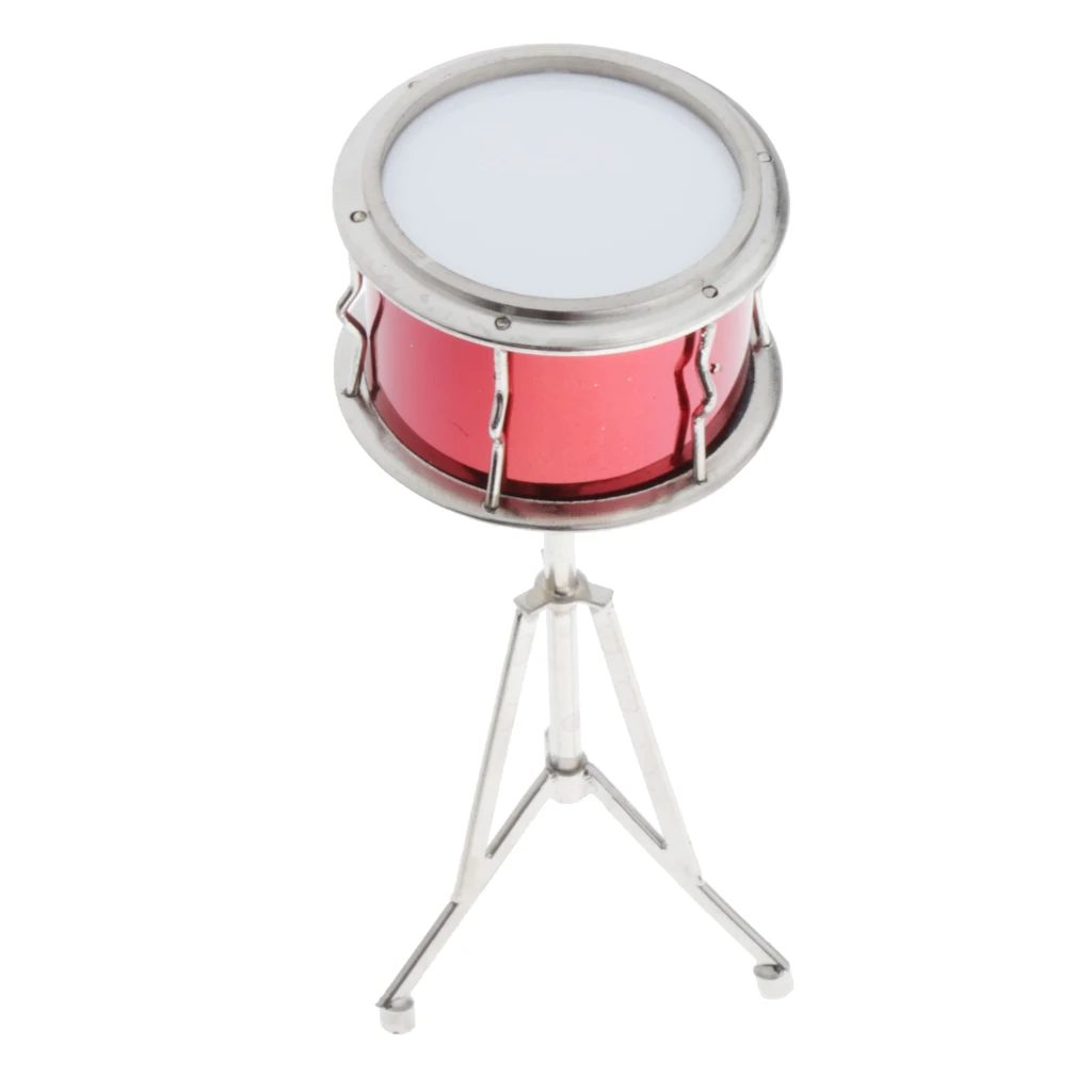 1:6 Scale Dollhouse Metal Snare Drum Model Musical Instruments Kids Toys Red