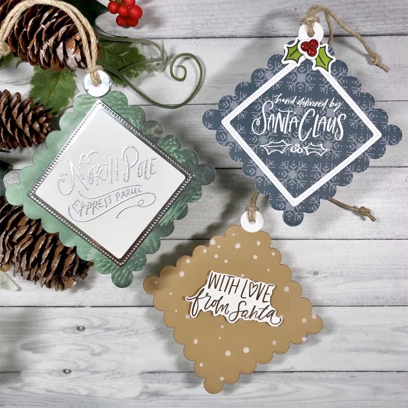 Christmas Word Circle Square Frame Clear Stamps and Metal Cutting Dies for Scrapbooking Card Making Embossing Craft New