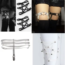 Женский эластичный пояс из искусственной кожи, пояс для ног, пояс для подвязок, панк-рок, звезда, сердце, заклепки, облегающее кольцо