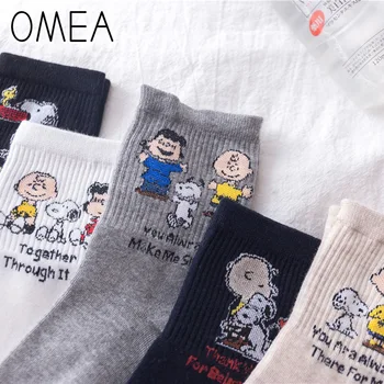 

OMEA Sports Socks Women Peanuts Cotton Socks Cartoon Dog Beagles Spring Black Breathable Warm Socks Turtle Neck Autumn Long Sock