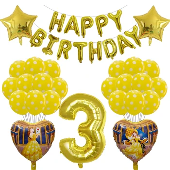 

38pcs Beauty And The Beast Aluminum Balloons 30inch Gold Number Balloon Princess Girl Birthday Party Ballon Decorations Kids Toy