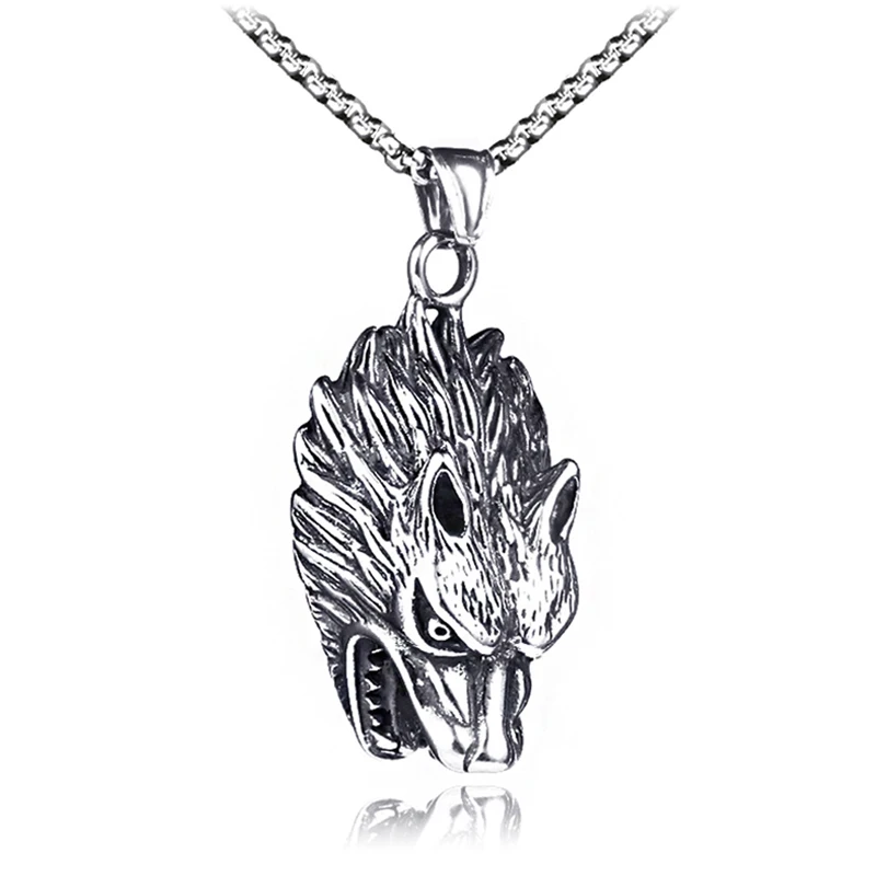

316L Stainless Steel Nordic Wolf Head Amulet Necklace Men Rock Jewelry Vintage Punk Animal Long Chain Pendant Necklace LN3007