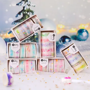 

Kawaii small fresh Japanese paper tape 5 rolls boxed hand account tape girl heart suit hand account DIY decorative stickers