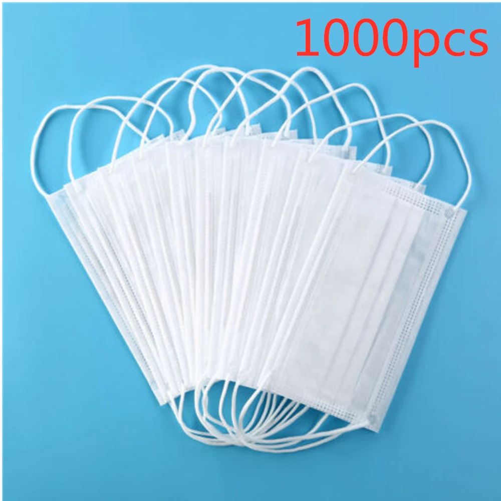 

1000 PCS 3 Layer Non-Woven Disposable White Mouth Face Masks Anti-Dust Mask Anti-Dust Bacteria Proof Thickened Mouth Mask
