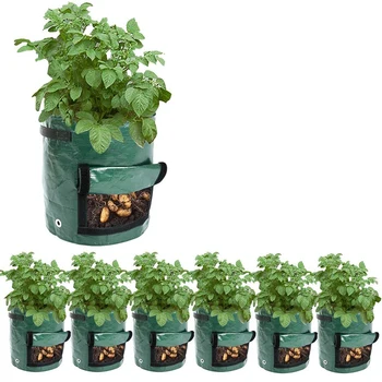 

7 Gallon Potato Grow Bags Plant Bags Gg Bags for Vegetable with Flap and Handles Green 6Pcs
