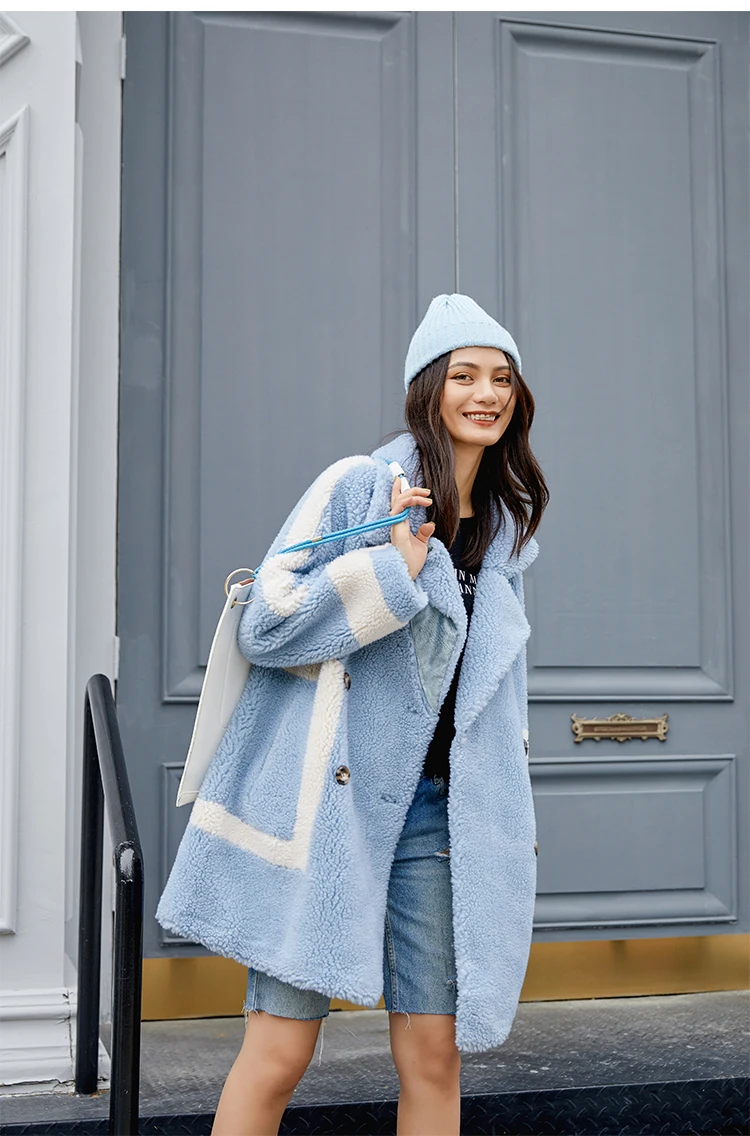 Lamb Fur Coat Multicolor Notched Neck Button Front Thick Warm Fur Long Coat Women Casual Batwing Sleeve Plus A Line Fur Outwear