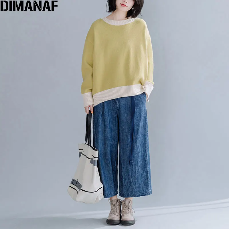 DIMANAF Autumn Winter Plus Size Women Sweater Knitted Thick Pullover Lady Tops Solid Long Sleeve Fashion Casual Female Clothing - Цвет: Tao8749