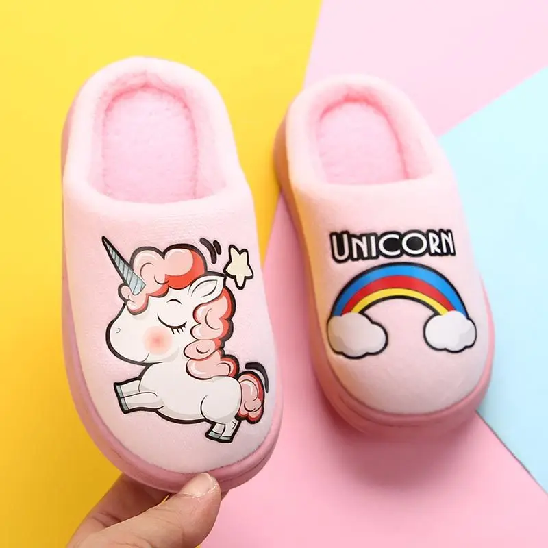 

Rainbow Unicorn Slippers Children Shoes For Girls Boys Hotel Home Slippers Toddler House Pajama Slippers for Baby Winter Warm