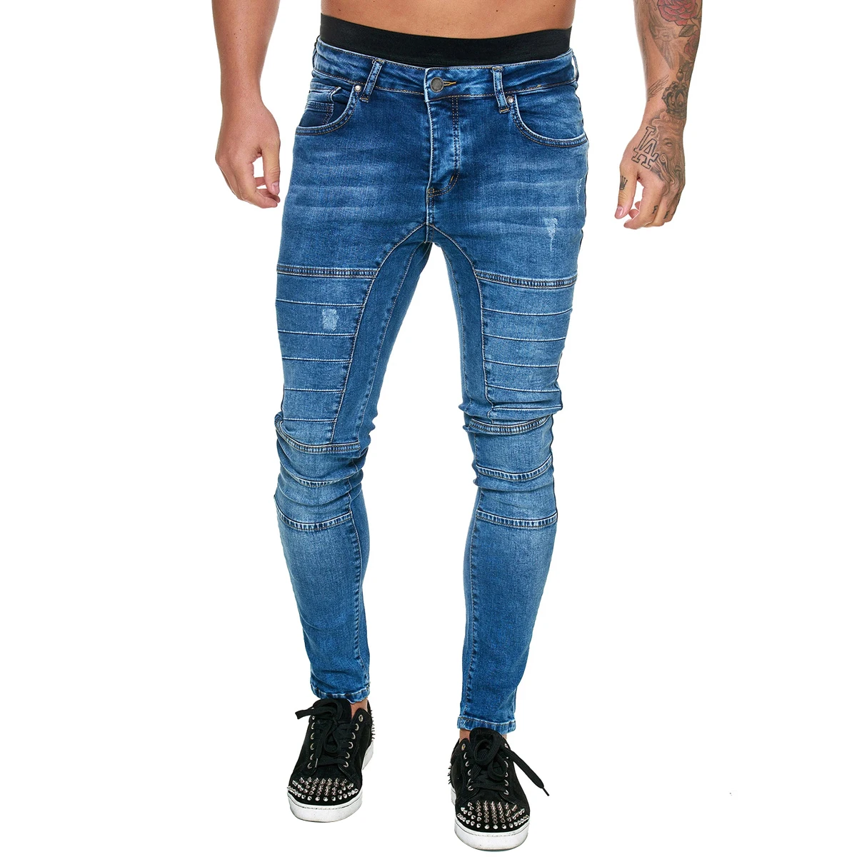 

New Fashion Men’s Jeans Fall Trousers Stripes Casual Run Bike Side Pockets Phone Sports Bottoms