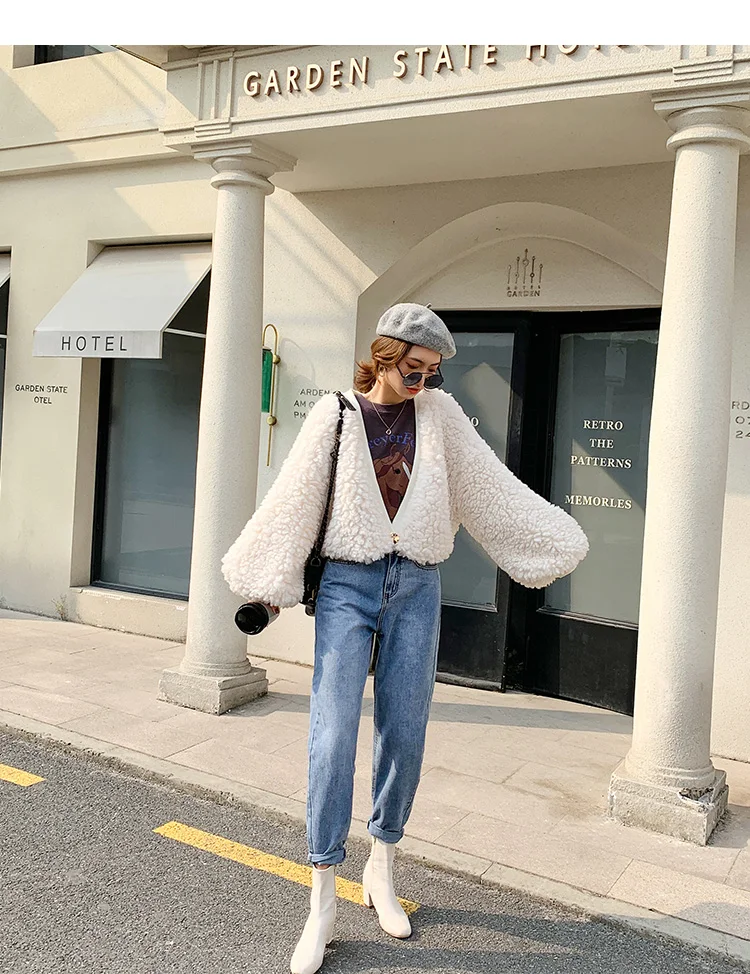 TXJRH 2019, Корейская Милая меховая лохматая куртка из искусственного меха ягненка, пальто, модная женская теплая верхняя одежда с длинным