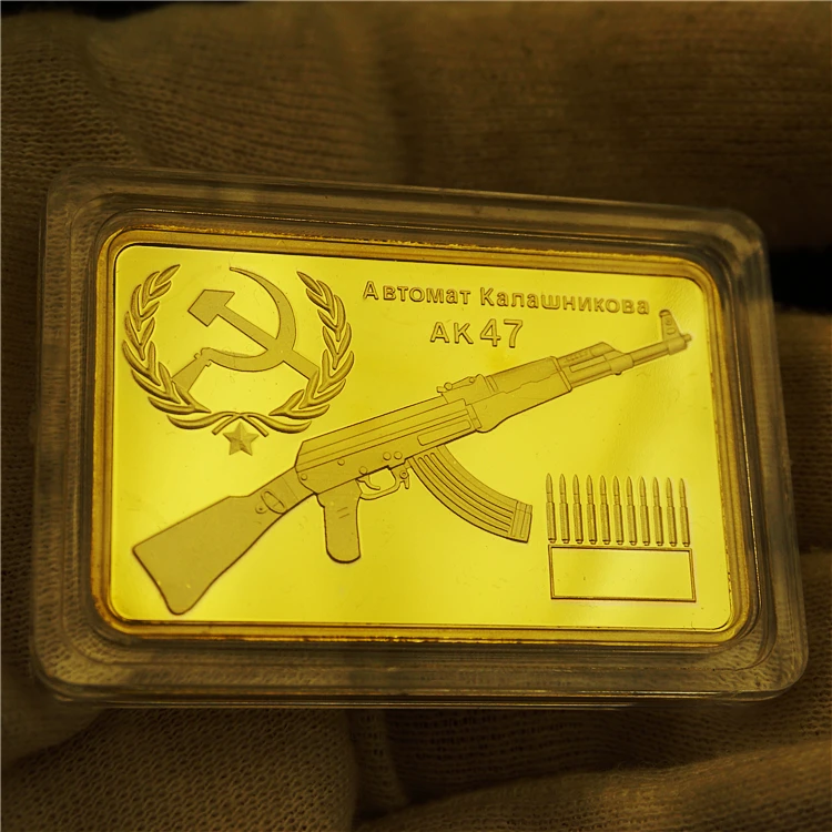 コレクション AK47 Commemorative Medal Soviet  Russia Mikhail Kalashnikov AK-47 Commemorative Coin Gold Plated