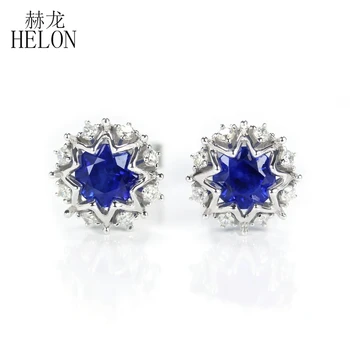 

HELON 100% Natural Diamond Stud Earrings Solid 18K White Gold Sapphires Engagement Earrings For Women Fine Trendy Jewelry Gift