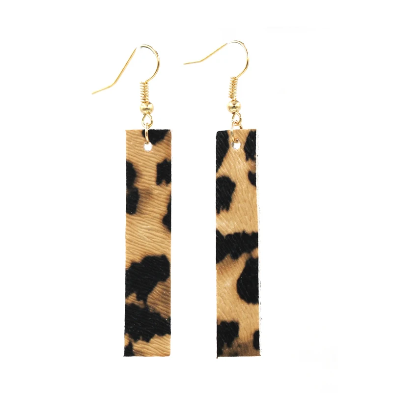 Новинка, различные цвета, вертикальные серьги из искусственной кожи, простые серьги для женщин - Окраска металла: leopard