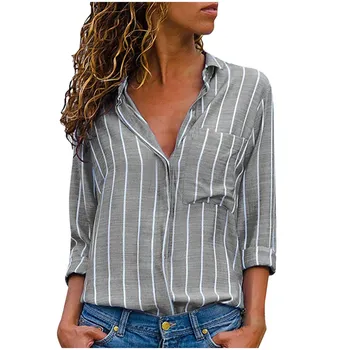 Elegant Striped Loose Shirt Autumn Women Tops and Blouses Retro Spring Long Sleeve Tunic Tops Women's Clothing Button Up Shirts 3