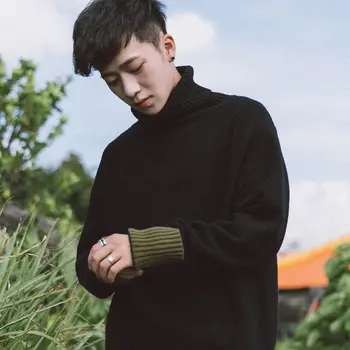 

Style Men's Winter Thickened Warm Pullover Sweater Korean Version High Collar Loose Sweater Male Tide Brand Male Sweater