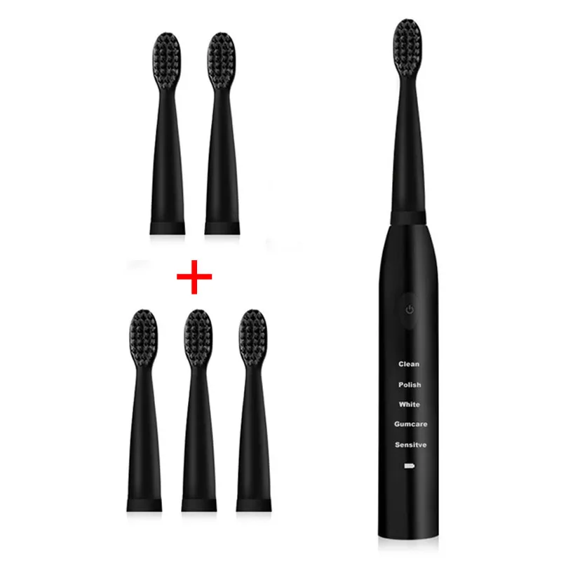 Black Set Звуковая электрическая зубная щетка с зарядкой от USB, перезаряжаемая умная зубная щетка с чипом, сменные головки для отбеливания зубов, Бамбуковая зубная щетка - Цвет: Black Set