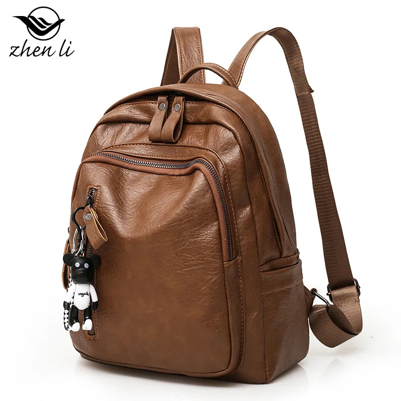 Стиль PU кожа сплошной цвет японский стиль популярный женский рюкзак мягкая поверхность женская сумка маленькая сумка с подвесками