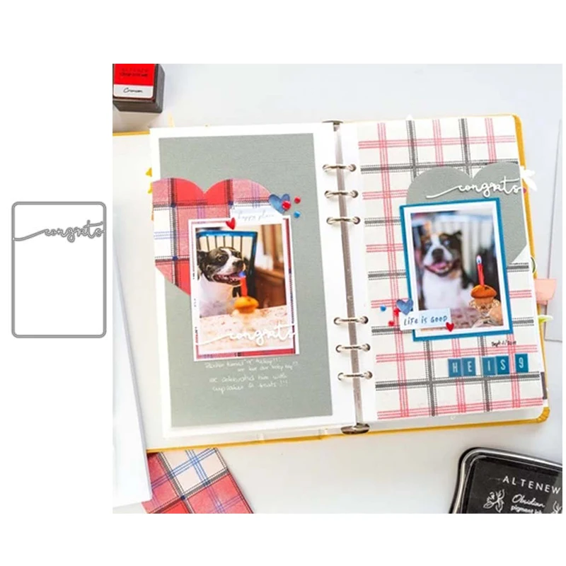 

JC Metal Cutting Dies for Scrapbooking Congratulate Rectangle Frame Stencil Handmade Paper Card Making Model Craft Decoration