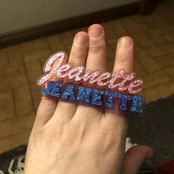 

AurolaCo Fashion Trend Custom Name Ring Personality Nameplate Laser Cut Acrylic Party Ring Birthday Gift