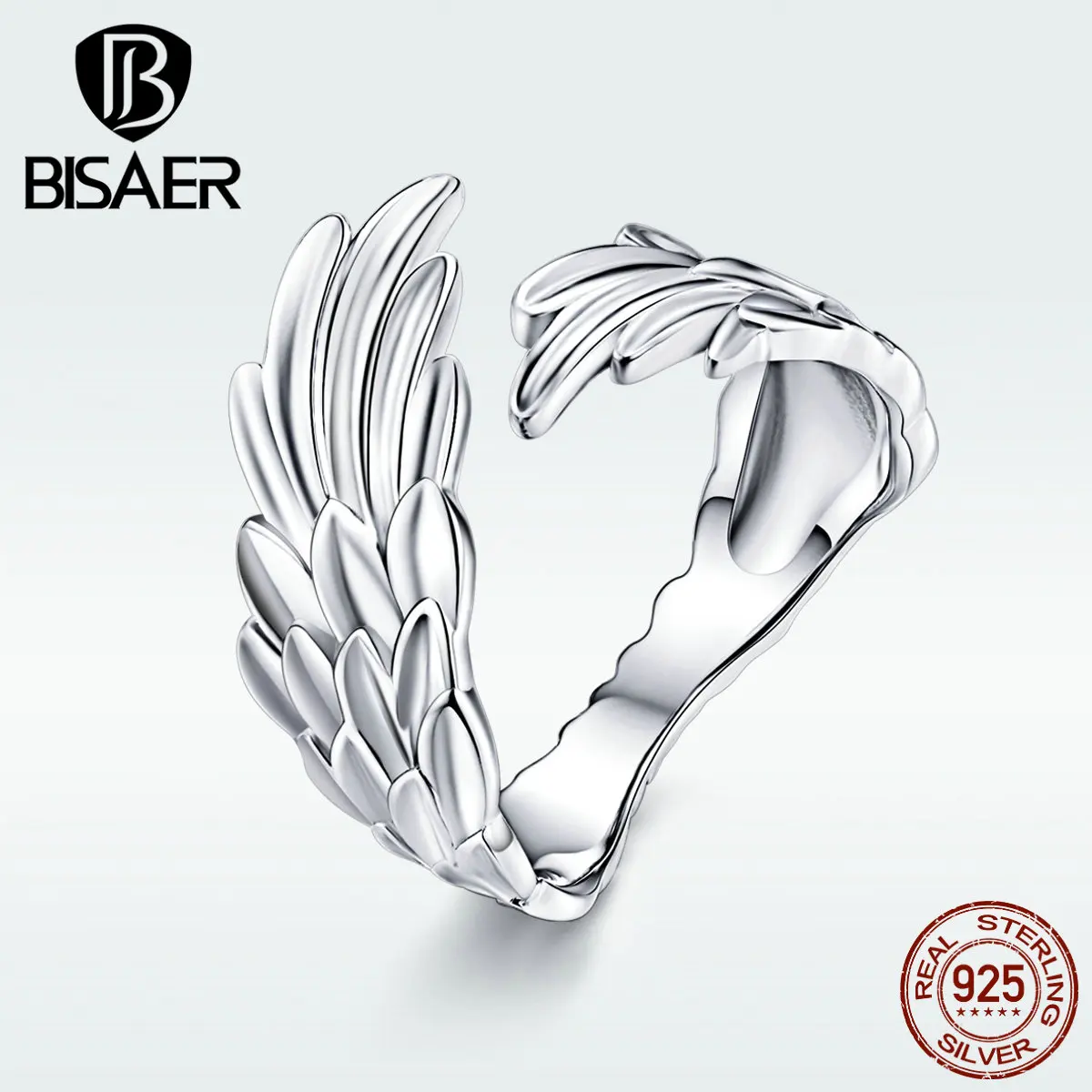 BISAER, новинка, 925 пробы, серебряные, Супер Крылья ангела, открытые кольца для женщин, модное ювелирное изделие, подарки, трендовые обручальные кольца GXR512