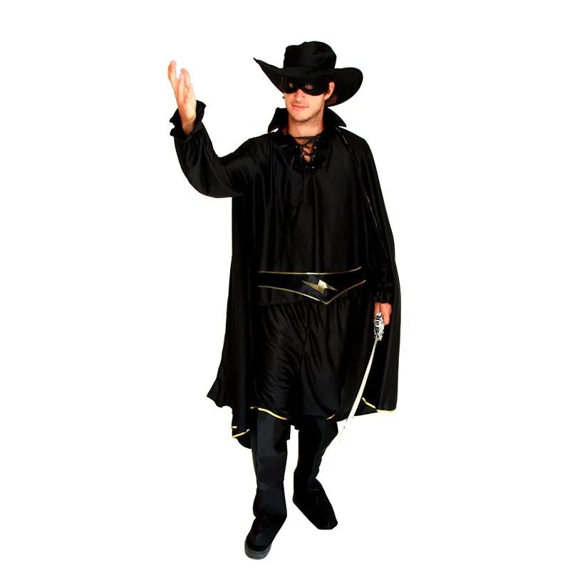 Zorro costume velvet cape with felt hat and leather mask for kids boys adul...