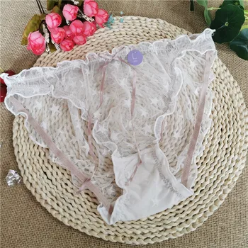 

Pink-white lovely lady panties pure cotton crotch lovely mid-waist star breathable triangle sexy lace