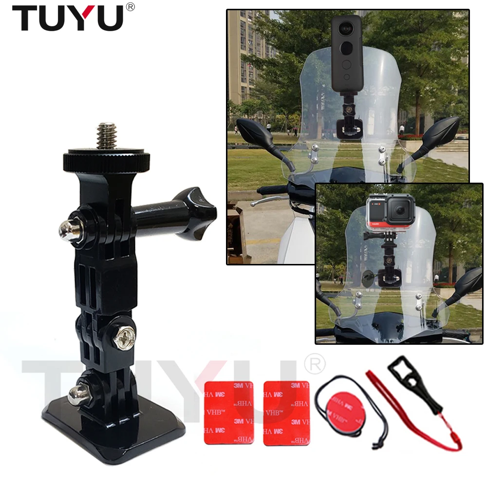 TUYU motorcycle windshield bracket car mirror installation1/4 Stand for Insta360 ONE X R GoPro sports camera accessories | Электроника