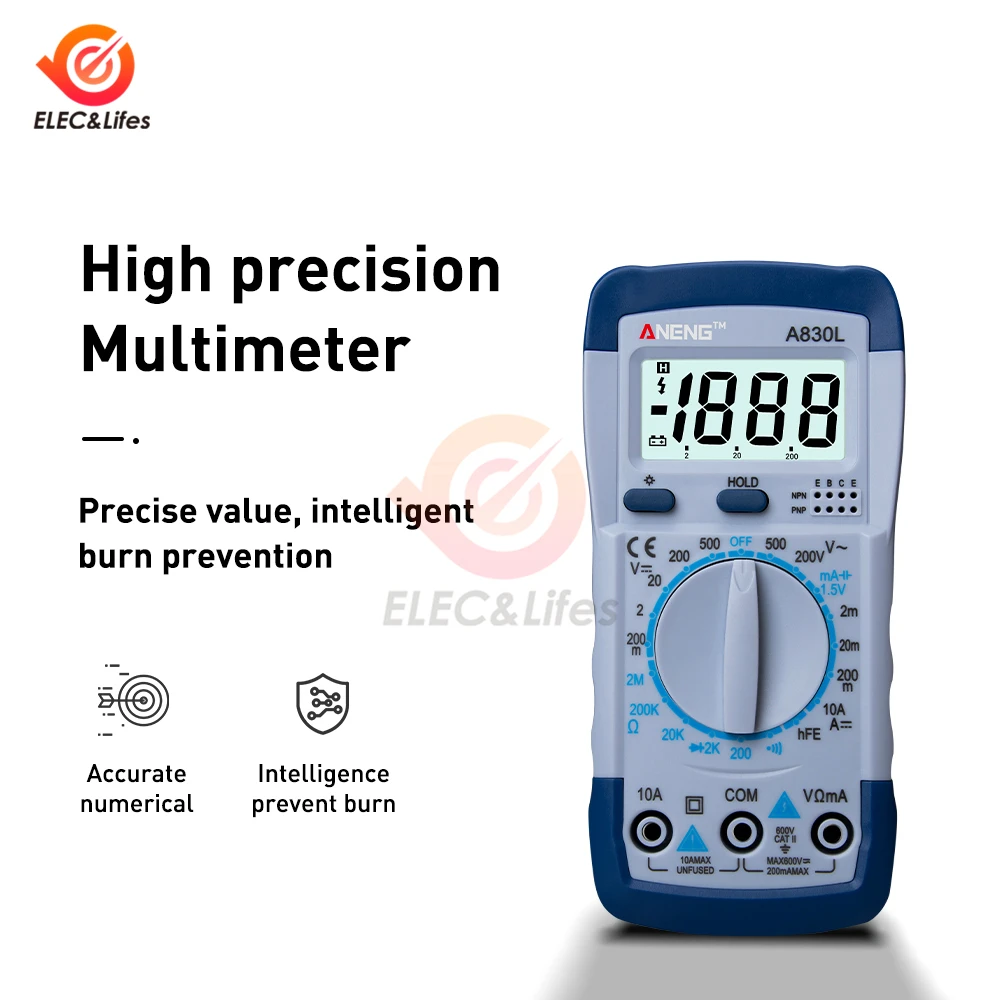 Mini mult/ímetro Digital de Bolsillo 1999 Puntos de AC//DC voltios amperios Ohm diodo HFE probador de continuidad del amper/ímetro del volt/ímetro Mult/ímetro Instrumento preciso DT830D