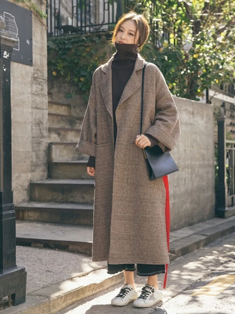 

U-SWEAR Elegant Women's Long Sleeve Wool Blend Thicken Med Long Overcoat Casual Loose Trench Outwear Camel Coat