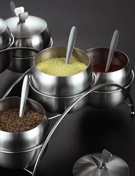 

Kitchen supplies stainless steel condiment jar set household seasoning jar salt shaker with lid seasoning box three-piece set