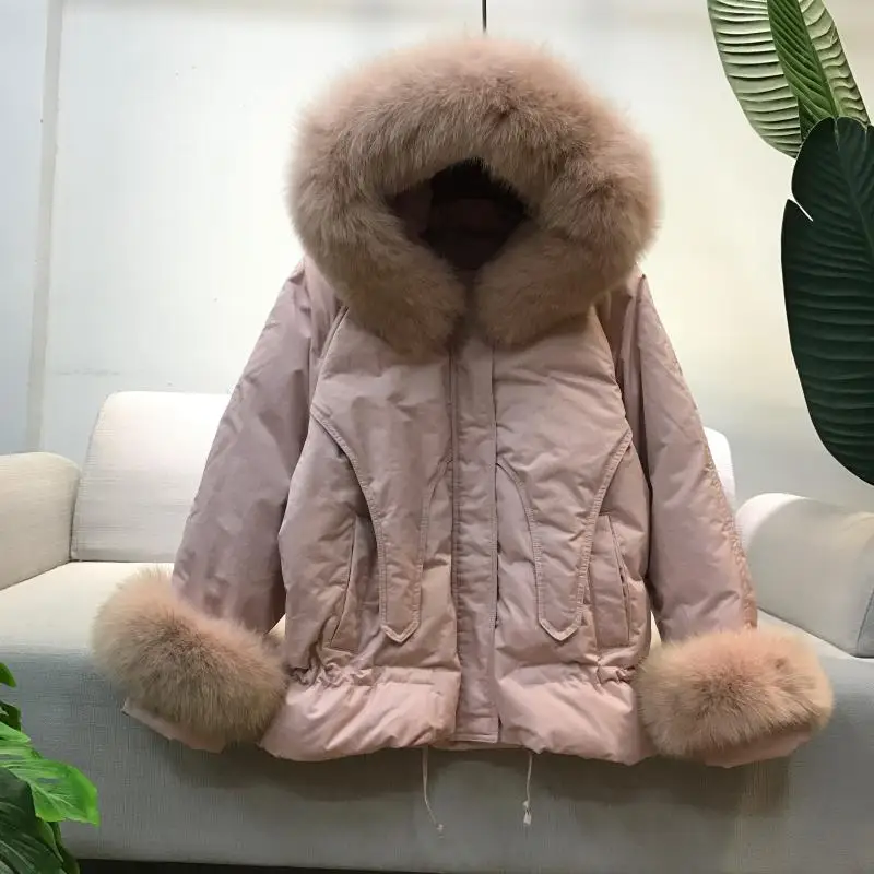 Распродажа, женский пуховик, короткий, супер большой, воротник из лисьего меха, Корейская версия, белый утиный пух, модный,, хит - Цвет: see chart