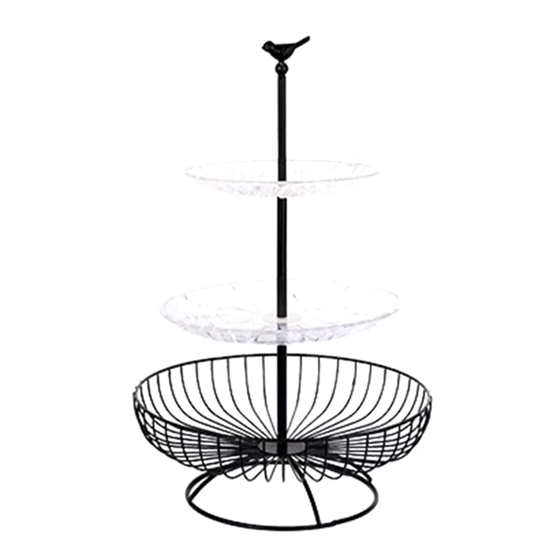 

Household 3 Tier Fruit Plate Countertop Metal Fruit Basket Black Vintage Style Tray Stand Storage Basket White and Black