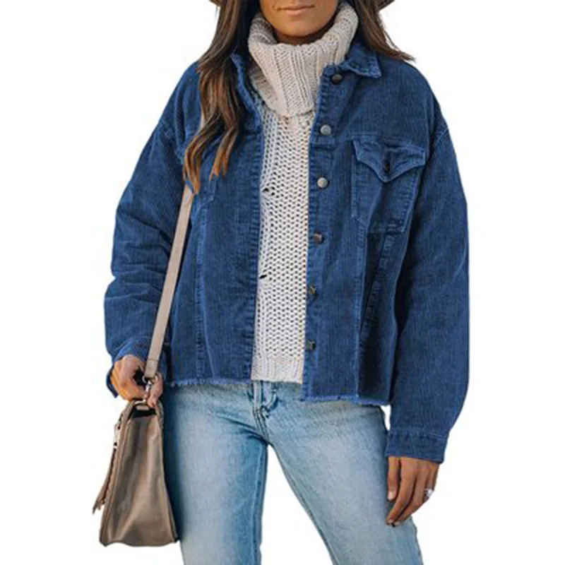 3Xl Women's Coat Jacket New Women's Corduroy Jacket Button Loose Long Sleeve Wild Fashion Simple Ladies