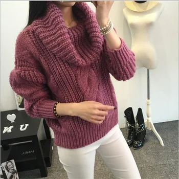 

2020 New Autumn And Winter Women Sweater Korean Version Of A Large Solid Color Big Lapel Twist Sweater Factory Outlets 50160