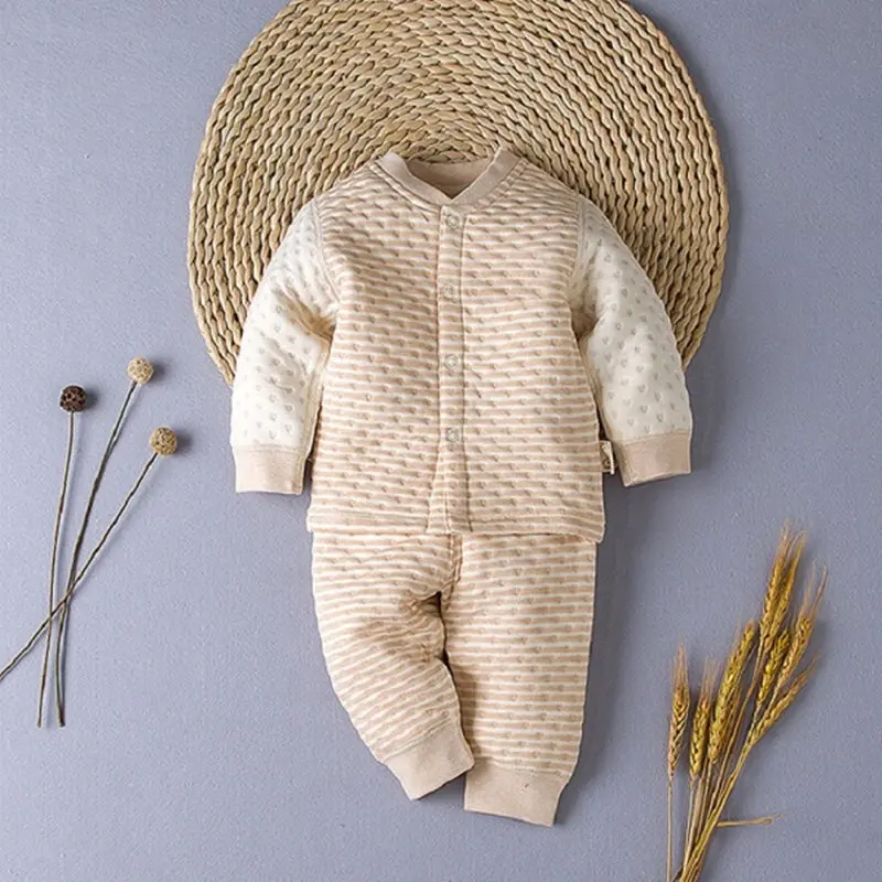 Organic colored cotton Baby Clothes Soft Warm Heart Printed Clothing Sets Newborn Baby Kids Top+Pants Outfits Set Pajamas